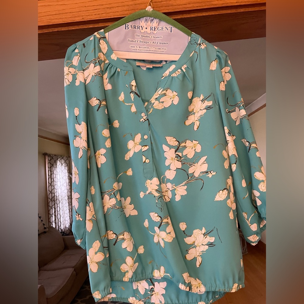 Loft Floral Blouse - turquoise size small